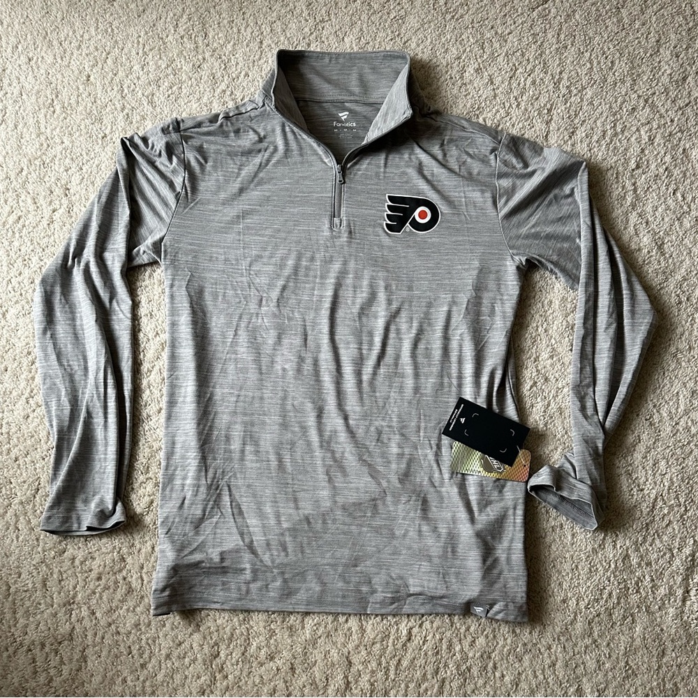 Men’s Fanatics Philadelphia Flyers 3/4 zip Gray Pullover Size Medium NWT
